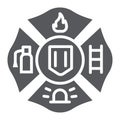 Fire emblem glyph icon, symbol and firefighter, fire badge sign, vector graphics, a solid pattern on a white background. Royalty Free Stock Photo