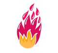 Fire emblem icon isolated on white, flat vector illustration. Open ignition burning, bright red and orange flame label Royalty Free Stock Photo