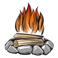 Fire emblem, rest in the forest, camping hand drawn vector illustration realistic sketch