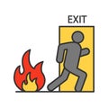 Fire emergency exit door with human color icon