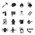 Fire emergency icons set