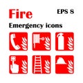 Fire emergency icons. Vector illustration. Fire exit.