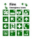 Fire emergency icons. Vector illustration. Fire exit.