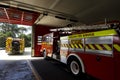 Fire and Emergency New Zealand Fire engine parking in a fire station Royalty Free Stock Photo