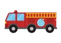 Fire engine in cartoon style for kids. Red rescue truck isolated on white background Royalty Free Stock Photo