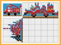Fire engine. Colorful japanese crossword with answer. Color by numbers. Coloring book for kids. Nonogram. Puzzle Game for school