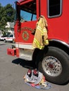 Fire Engine with Firefighter Gear, Rutherford, New Jersey, USA