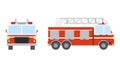 Fire engine in flat style. Front view and side view, isolated on white background Royalty Free Stock Photo