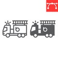 Fire engine line and glyph icon