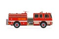 Fire engine truck front view. Firetruck car with Siren alarm and water tank. Firefighter red vehicle. Fireman emergency Royalty Free Stock Photo