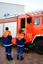 Fire engine and youth fire brigade Germany