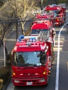 Fire engines at real fire scene in Tokyo, Japan