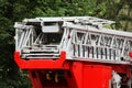 fire escape ladder folded on the roof of a fire engine. full combat readiness. the car is parked near the square where