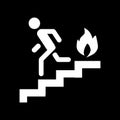 Fire escape, ladder, man, fire solid icon. vector illustration isolated on black. glyph style design, designed for web