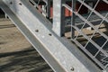 fire escape staircase, pedestrian passage for emergency exit. particular structure in galvanized stainless steel, with detail of Royalty Free Stock Photo