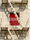 Urban fire escape, red window Royalty Free Stock Photo