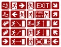 Fire evacuation signs. Signs of action during a fire. Fire signs