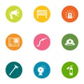 Fire exercises icons set, flat style