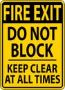 Fire Exit Do Not Block Keep Clear Sign Royalty Free Stock Photo
