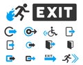 Fire Exit Flat Raster Icon Set Royalty Free Stock Photo