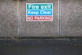 Fire exit keep clear no parking sign Royalty Free Stock Photo