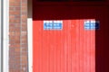 Fire exit keep clear sign on construction building site door Royalty Free Stock Photo