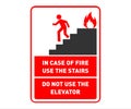 Fire Exit Safety Sign Design - Use Stairs in Case - Printable Safety Wall Poster Royalty Free Stock Photo