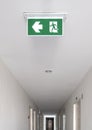 Fire exit sign. Emergency fire exit door exit door on ceiling