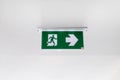 Fire exit sign. Emergency fire exit door exit door on ceiling