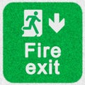 Fire Exit sign, safety symbol icon isolated in green background. Caution for warning in dangerous fire situation.