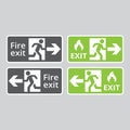 Fire exit vector sticker set. Emergency evacuation signs. Royalty Free Stock Photo