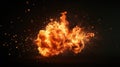 Fire explosion on black background. Yellow and orange flame after a blast, fiery background Royalty Free Stock Photo