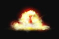 Fire explosion, bomb burst realistic effect, smoke