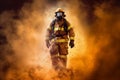 fighter firefighter fireman smoke fire uniform rescue equipment emergency safety. Generative AI.