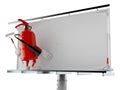 Fire extinguisher character with blank billboard Royalty Free Stock Photo