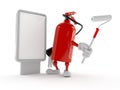 Fire extinguisher character with blank billboard Royalty Free Stock Photo