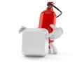 Fire extinguisher character with blank computer key Royalty Free Stock Photo