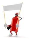 Fire extinguisher character holding blank banner Royalty Free Stock Photo