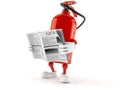 Fire extinguisher character reading newspaper Royalty Free Stock Photo
