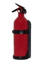 Fire extinguisher. Close-up of a small red fire extinguisher with wall mount isolated on a white background. Home savety. Royalty Free Stock Photo