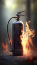 Fire Extinguisher with Flames in Background - Fighting Fire with Essential Safety Equipment Royalty Free Stock Photo