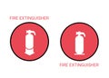 Fire extinguisher icons set. Firefighters tools for flame fighting attention colored vector symbol for fire station