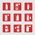 Fire extinguisher icons and signs, vector illustration