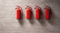 Fire extinguisher, red fire extinguishers tank with door exit in the building concepts Royalty Free Stock Photo