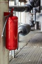 Fire extinguisher security guard equipment in factory for fire protection system. Carbon dioxide fire extinguisher with Royalty Free Stock Photo