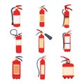 fire extinguisher set cartoon vector illustration Royalty Free Stock Photo