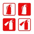 Fire extinguisher stickers safety, equipment, emergency. Vector illustration