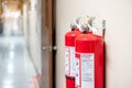 Fire extinguisher system on the wall background, powerful emergency equipment