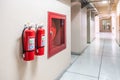 Fire extinguisher system on the wall background, powerful emergency equipment for industrial Royalty Free Stock Photo