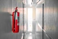 Fire extinguisher system on the wall background, powerful emergency equipment for industrial. Bangkok, Thailand, 12 July 2019